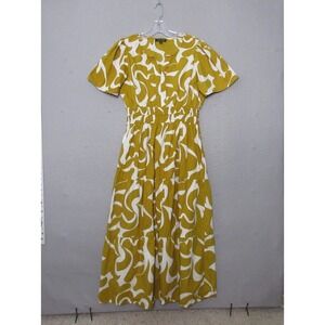Meadow Rhodes Dress Medium Mustard Yellow Geometric Cotton Midi Boho Vacation